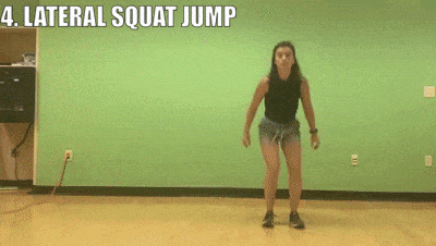 female demonstrating lateral squat jump