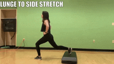 woman demonstrating lunge to side stretch