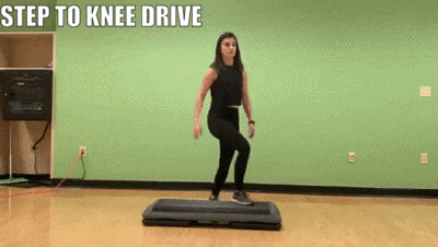 woman demonstrating step to knee drive