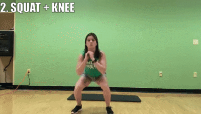 woman demonstrating squat + knee