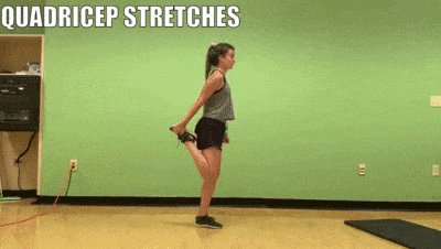 female demonstrating quadricep stretches