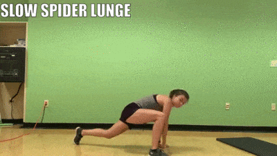 female demonstrating slow spider lunge