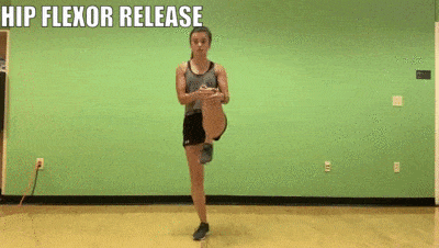 woman demonstrating hip flexor release