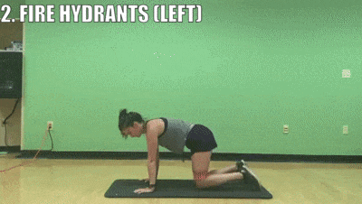 woman demonstrating fire hydrants (left)