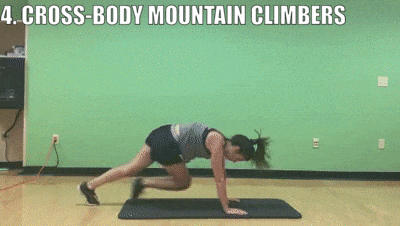 woman demonstrating cross-body mountain climbers
