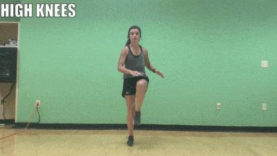 woman demonstrating high knees