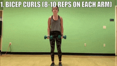 woman demonstrating bicep curls