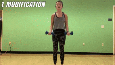 woman demonstrating modified bicep curls