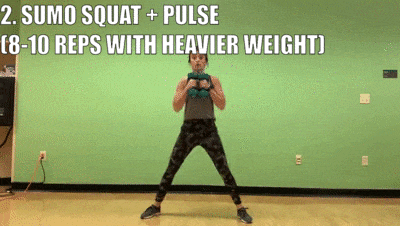 woman demonstrating sumo squat + pulse