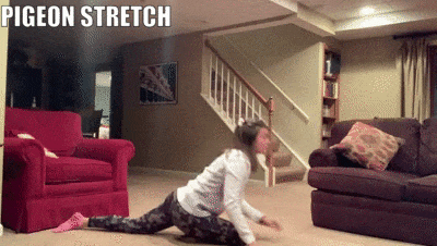 woman demonstrating pigeon stretch