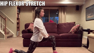 woman demonstrating hip flexor stretch