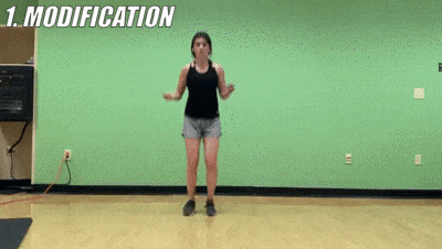 woman demonstrating modified jump ropes and sprints