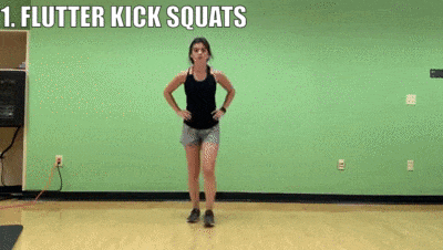 woman demonstrating flutter kick squats