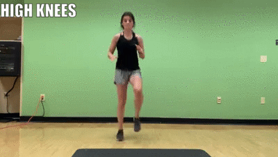woman demonstrating high knees