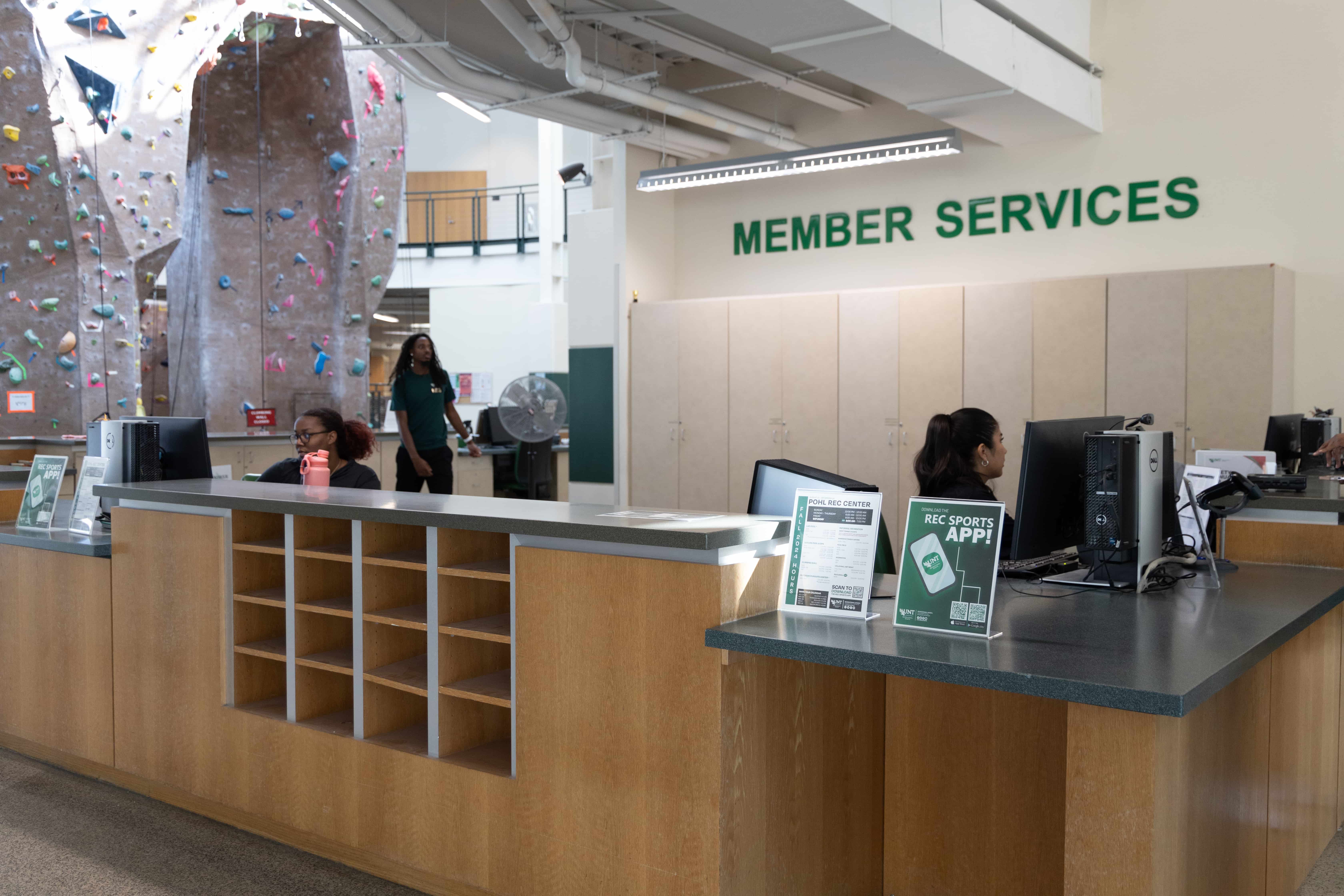 Pohl rec center welcome desk.