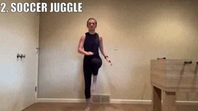 woman demonstrating soccer juggle