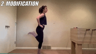 woman demonstrating modified rhythmic butt kick