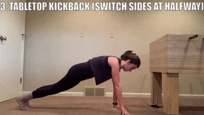 woman demonstrating tabletop kickback