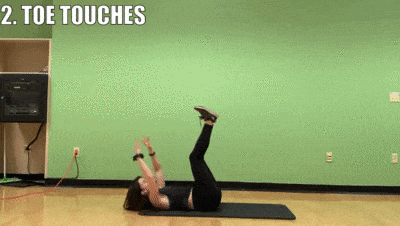woman demonstrating toe touches