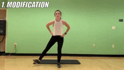 woman demonstrating modified lateral lunge jumps