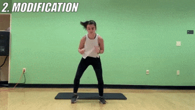 woman demonstrating modified fast feet and tuck