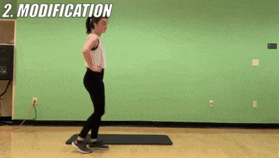 woman demonstrating modified shuffle to lunge