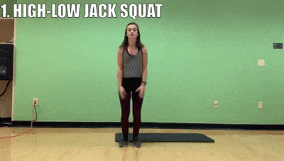 woman demonstrating high-low jack squat
