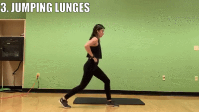 woman demonstrating jumping lunges