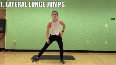 woman demonstrating lateral lunge jumps