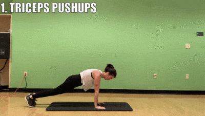 woman demonstrating triceps pushups