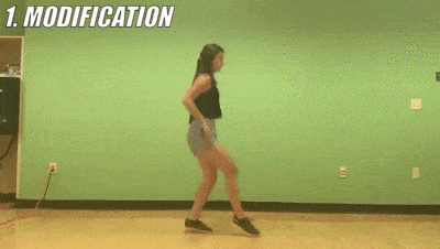 female demonstrating modified shuffle-to-lunge