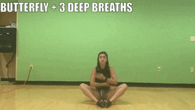 female demonstrating butterfly + 3 deep breaths