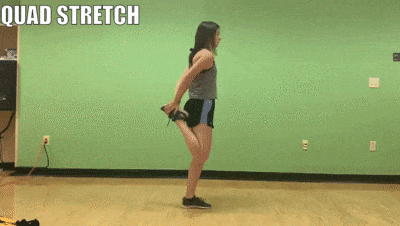 female demonstrating quad stretch