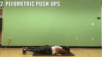 female demonstrating plyometric push-ups