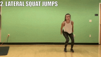 female demonstrating lateral squat jumps