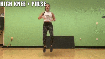 female demonstrating high knee + pulse
