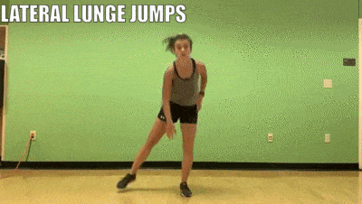 female demonstrating lateral lunge jumps