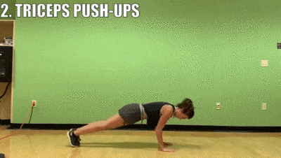 female demonstrating triceps push ups