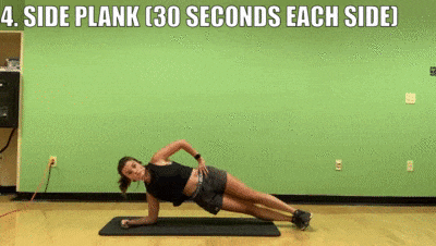 female demonstrating side plank 30 seconds on each side