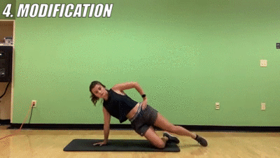 female demonstrating modified side plank 30 seconds on each side