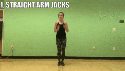woman demonstrating straight arm jacks
