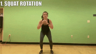 woman demonstrating squat rotations