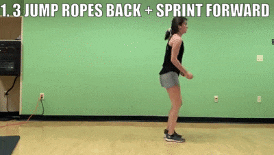 woman demonstrating jump ropes and sprints