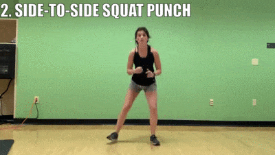 woman demonstrating side to side squat punch