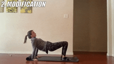 woman demonstrating modified reverse plank + kick