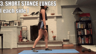 woman demonstrating short stance lunges