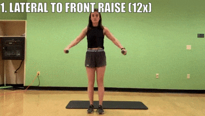 woman demonstrating lateral to front raise 12x
