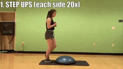woman demonstrating step ups on each side 20x
