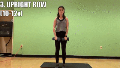 woman demonstrating upright row 10 to 12 times