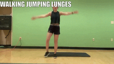 woman demonstrating walking jumping lunges